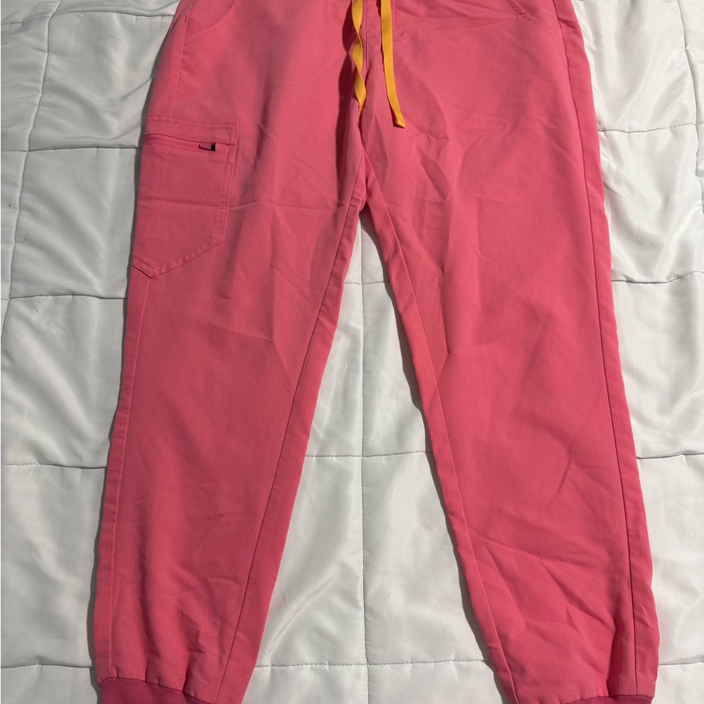 Figs women’s Pink Joggers with Yellow Drawstring